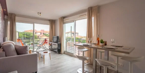 T3 prestige avec espace de vie chic, canapé confortable et décoration harmonieuse.